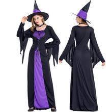 新款万圣节女巫服装欧美角色扮演紫色巫婆长裙cosplay演出服分码