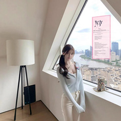 若语9/23M20:00新品9.5折ins韩系欧尼 定染冰蓝条纹拉链开衫
