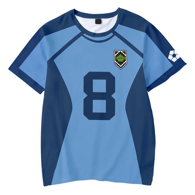 Summer New Japanese Comic Blue Lock Peripheral Blue Prison Digital Print Simple Casual Style Short Sleeves
