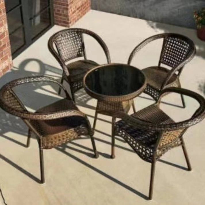 籐テーブルと椅子の3点セット、バルコニーティーテーブルと椅子、カジュアルな屋外中庭、高齢者用背もたれ籐椅子、コーヒーテーブルの組み合わせ|undefined