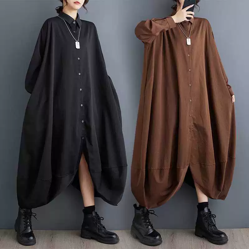 2024 осенний новый корейский большой размер толстый свободный модный подол нерегулярное платье рубашка