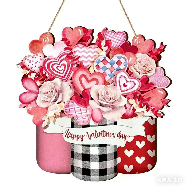 Valentine's Day Welcome Sign Wooden Valentine's Day Front Door Hanging Outdoor Farmhouse Porch Decor (Heart Style)