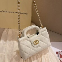 跨境真皮复古包包女新款时尚百搭小香风菱格链条手提包单肩斜跨包
