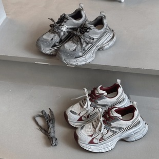 European Station Dad Shoes Women's Autum Mesh Shoes 2025 New Thick-Soled Casual Sports Shoes Contrasting Color Super Hot Running Shoes