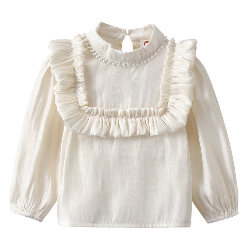 Nueva camisa de moda de manga larga para niños primavera y otoño 2024 bebé niña primavera albaricoque desgaste exterior superior