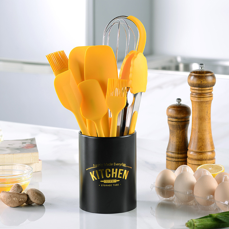 8 piezas de cepillo de aceite de horneado cuchara set pala pastel espátula batidor de huevos mini set de herramientas de cocina de cocina amarillo
