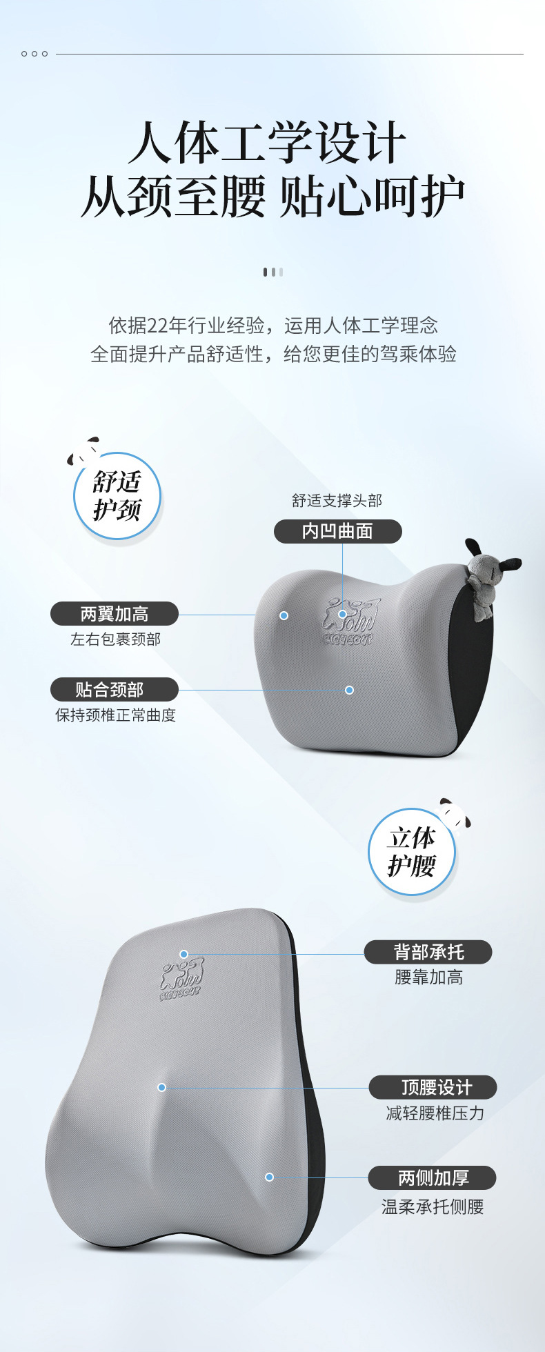 Luxury Car Headrest and Lumbar Support Neck Pillow for Sleeping in Car