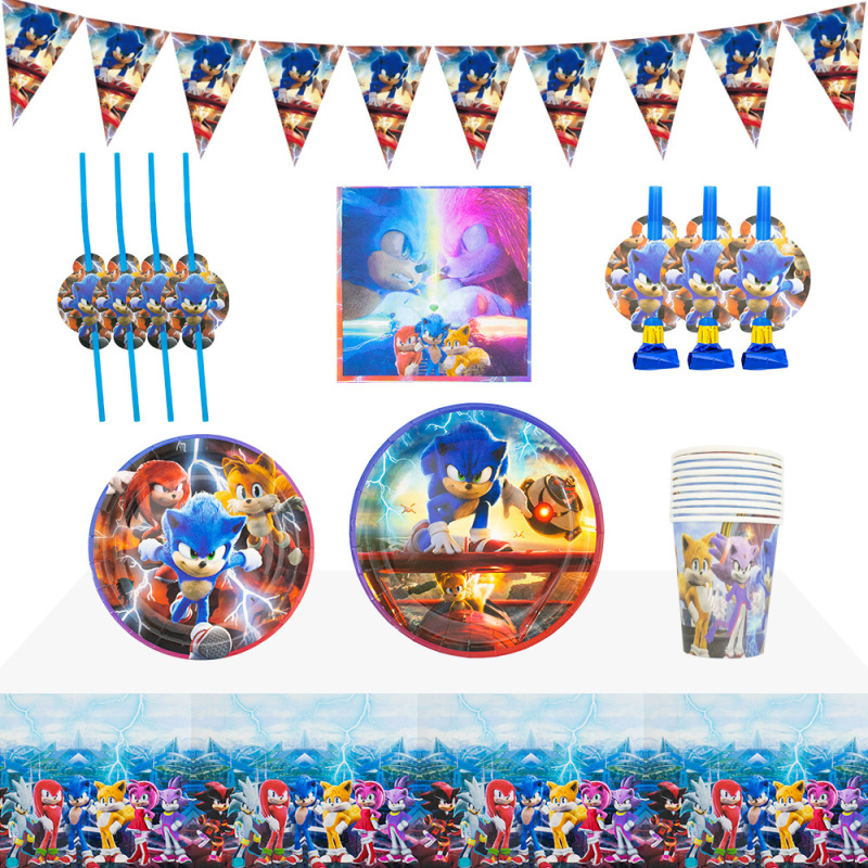 SONIC the Hedgehog Children's Birthday Party Decoration SONIC Paper Plate Tablecloth Blue Theme Party Tableware SONIC the Hedgehog Children's Birthday Party Decoration SONIC Paper Plate Tablecloth Blue Theme Party Tableware