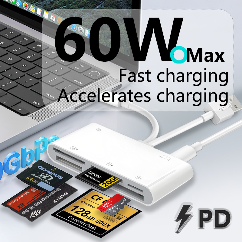 Lector de Tarjetas Compatible con Apple, Android, Huawei, Tarjeta SD, Teléfono Móvil, OTG Todo en Uno, Tarjeta de Memoria Cuatro en Uno TIPO-C USB