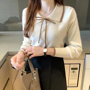 2024 Spring and Autumn New Easiest for Match Doll Collar Bottoming Shirt Women's Long Sleeve Sweet Pullover Sweater with Knitted Sweater Top