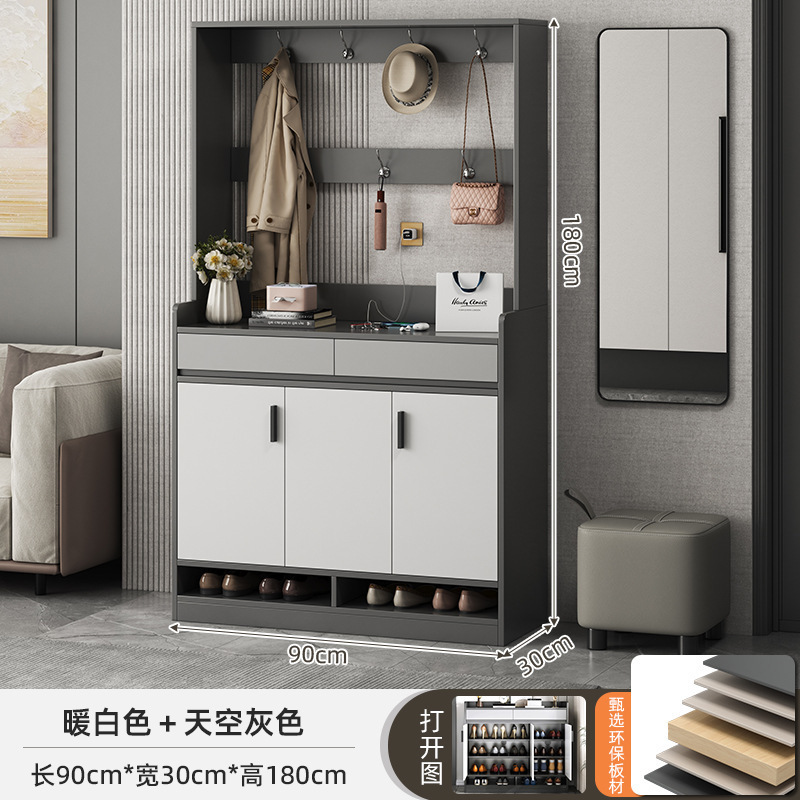 鞋柜家用门口轻奢多层玄关柜入户客厅大容量靠墙带挂衣架一体鞋架|undefined