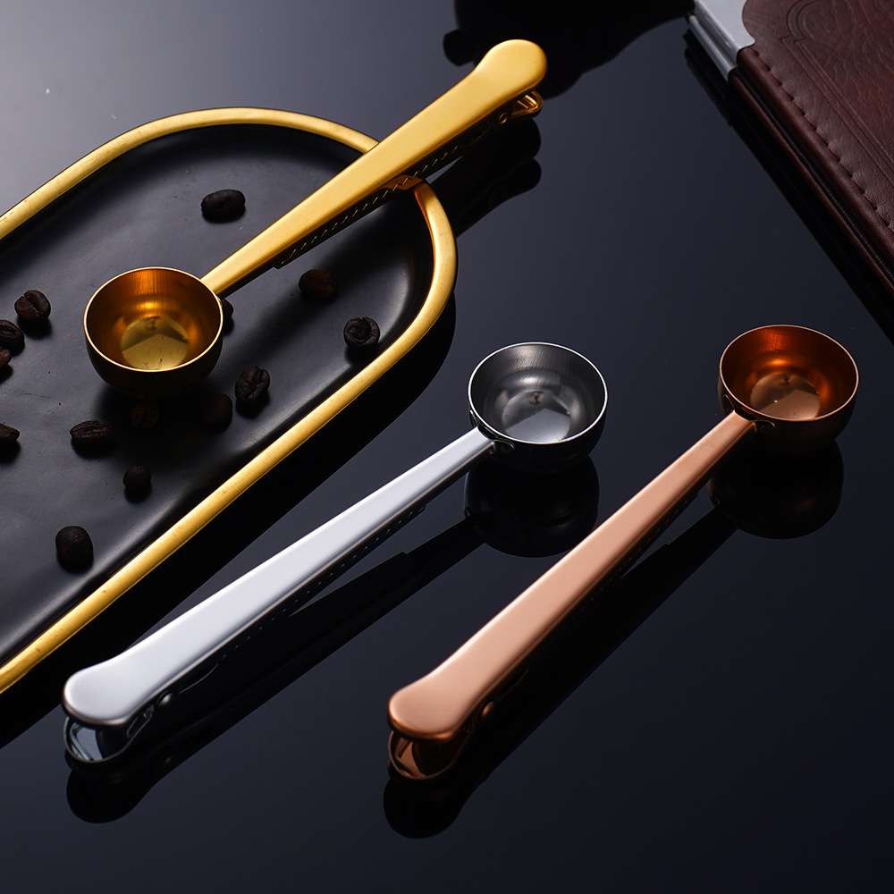 커피 측정 숟가락 다기능 분유 차 식품 2 대 1 밀봉 입 홀더 베이킹 조미료 스푼 스테인레스 스틸 측정 스푼