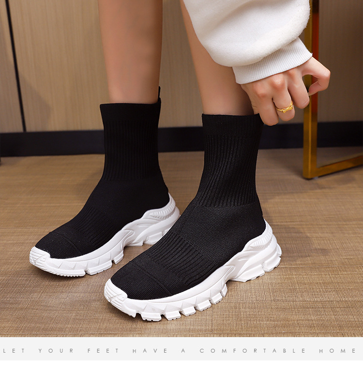 Spring New Fly Knitted Short Boots Thick Soled Versatile Stretch Socks Shoes Thick Soled Knitted Sports Casual Shoes Women's Boots_voghion.com