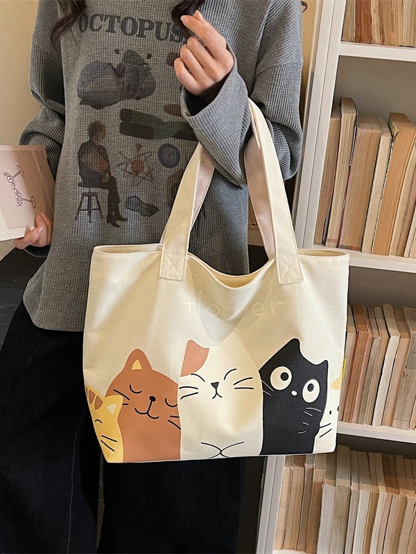 Bolsa de lona para mujeres 2026 nuevo estilo simple de moda lindo gatito patrón de oficina mochila de viaje