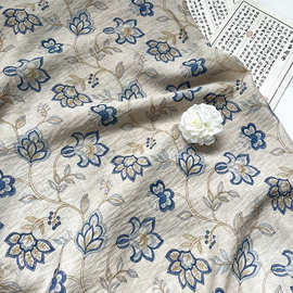 青瓷花蔓新中式国风数码印花布料锦棉面料旗袍连衣裙上衣汉服面料