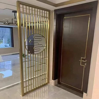 定制不锈钢屏风隔断办公室轻奢镂空隔断现代简约推拉移动吊墙屏风