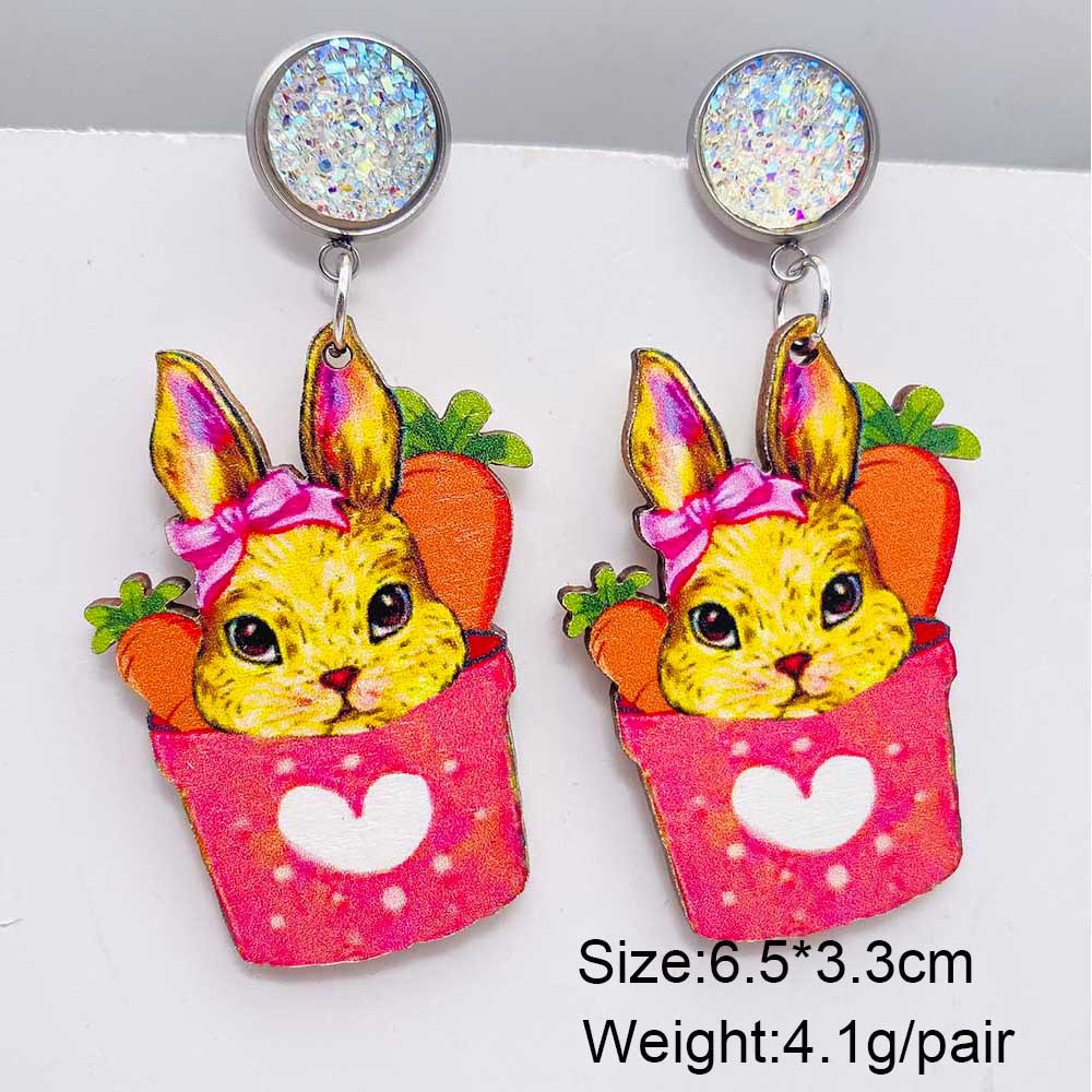 1 Paire Mignon Lapin Lettre Bois Boucles D'oreilles display picture 2