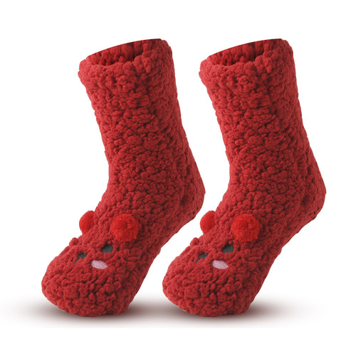 3D Bear Smile Floor Socks, Thick and Fuzzy, Warmth-keeping Home Sleep Socks with Foot Bottom Glue Slippers, Plush