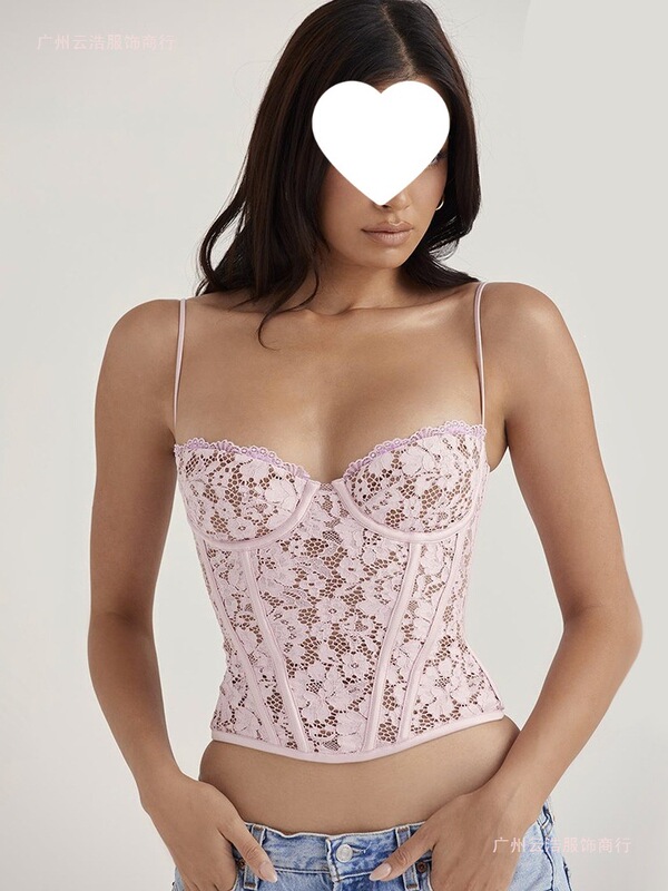 European and American Autumn Women's Fashion Hot-Selling New Lace Spicy Girl Camisole Top, Same Style as Female Influencers, Fishbone Top for Women