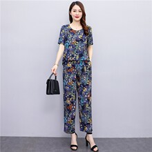 中年妈妈夏装短袖T恤上衣 2025新款高端女装中老年人夏季棉绸套装