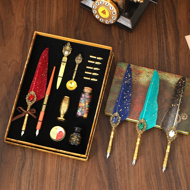 Writing brush, set, pen, with gem