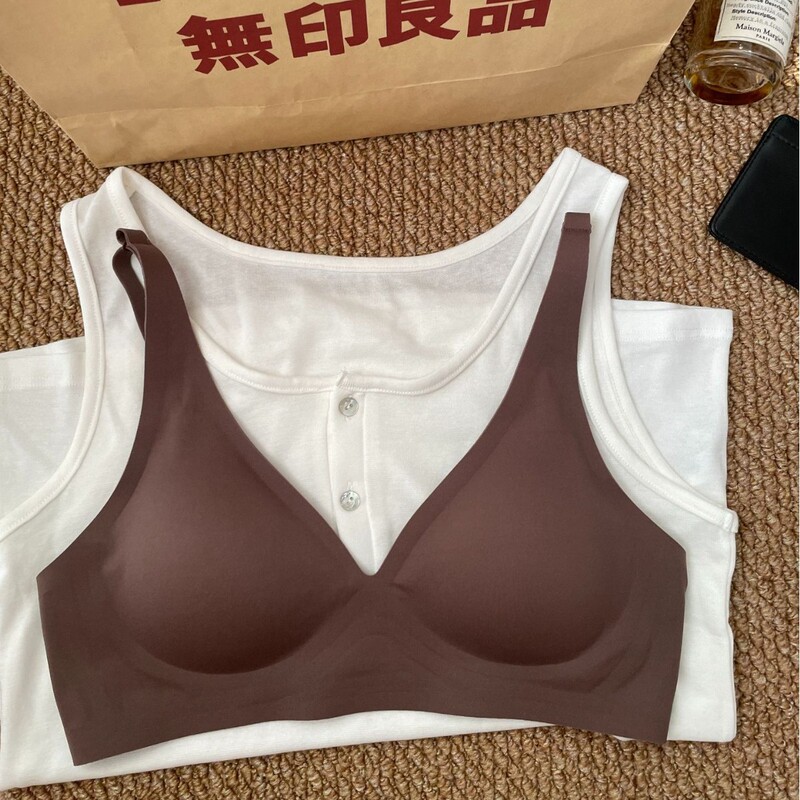 Red Book Same Style Deep V Large Bust Minimizing Bra, Small Bust Non-Padded Jelly Bra for Women, Wireless Soft Support Bra