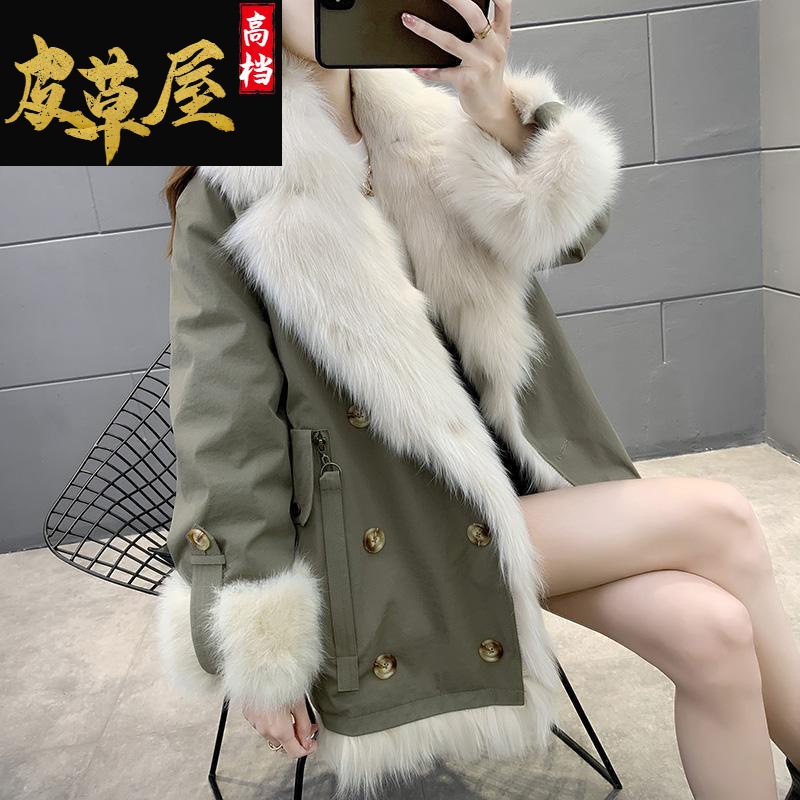 leather and fur Coat 1 Overcome new pattern Autumn and winter Mid length version Fox Fur Internal bile coat young Mid length version