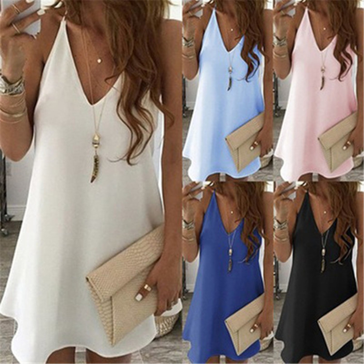 Amazon European and American Cross-Border Pure Color Versatile and Comfortable 2024 Women's Suspender V Neck Large Swing Top Suspender