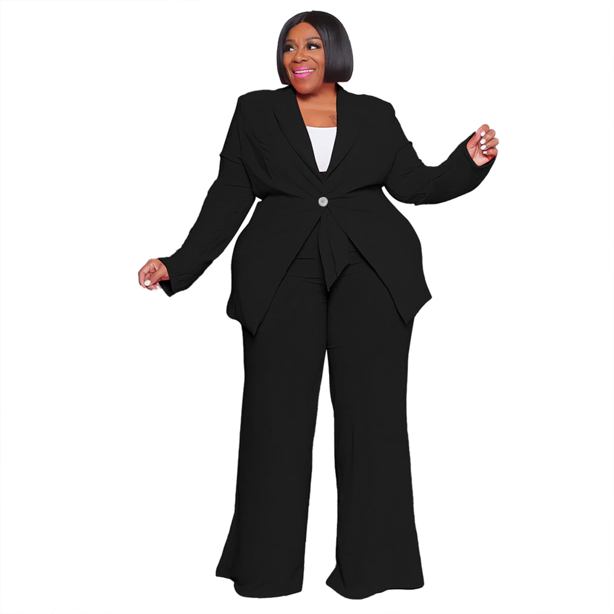581g Weight Long Sleeve Sleeve Length Spandex, Polyester, knit Fabric Type Pant Co-ord Set Sets Type 2 Pieces Set Quantity Daily Occasion Turndown Neckline Regular Fit Fit Type Solid Color Pattern Summer, Spring Season Women's Gender Elegant Style Daily Women's Elegant Solid Color Spandex Polyester Knit Pant Co-ord Set Plus Size Two-piece Sets 25