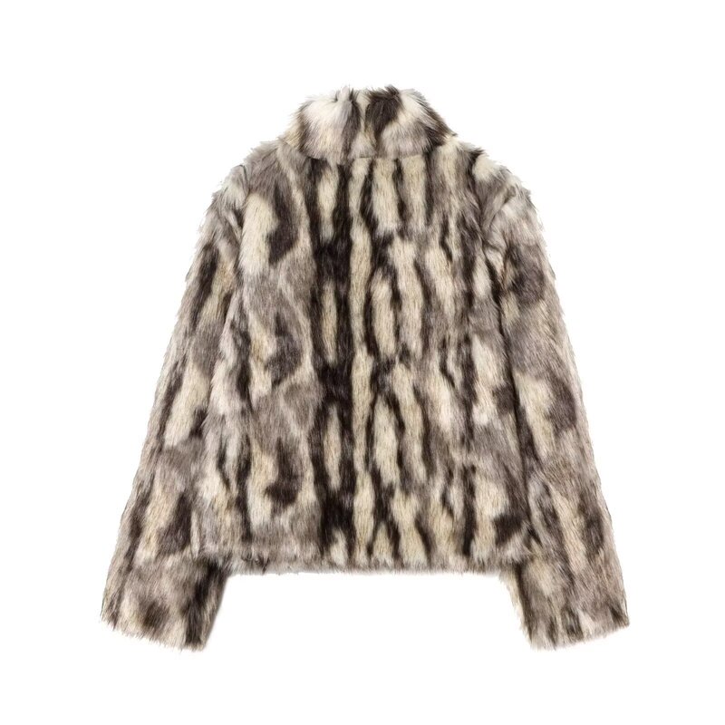 Stand Collar Winter Women's Imitation Fur Long-Sleeved Colorful Artificial Fur Warm Jacket Jacket for Women European and American Cross-Border New Style