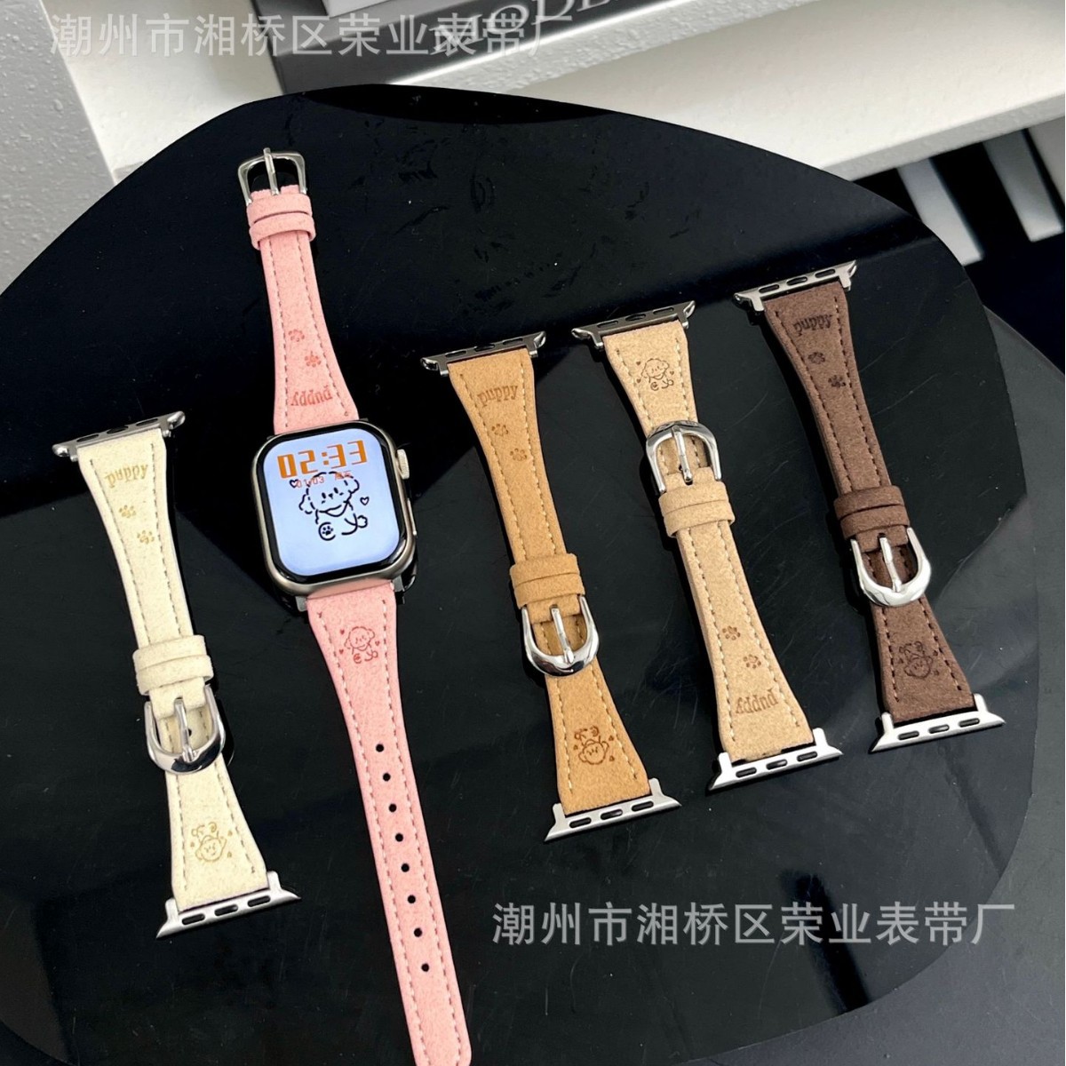 Cute Puppy Woolen Leather S10 Watch Strap Suitable for Apple Watch S9 Generation Iwatch87654Se Autumn and Winter Wristband