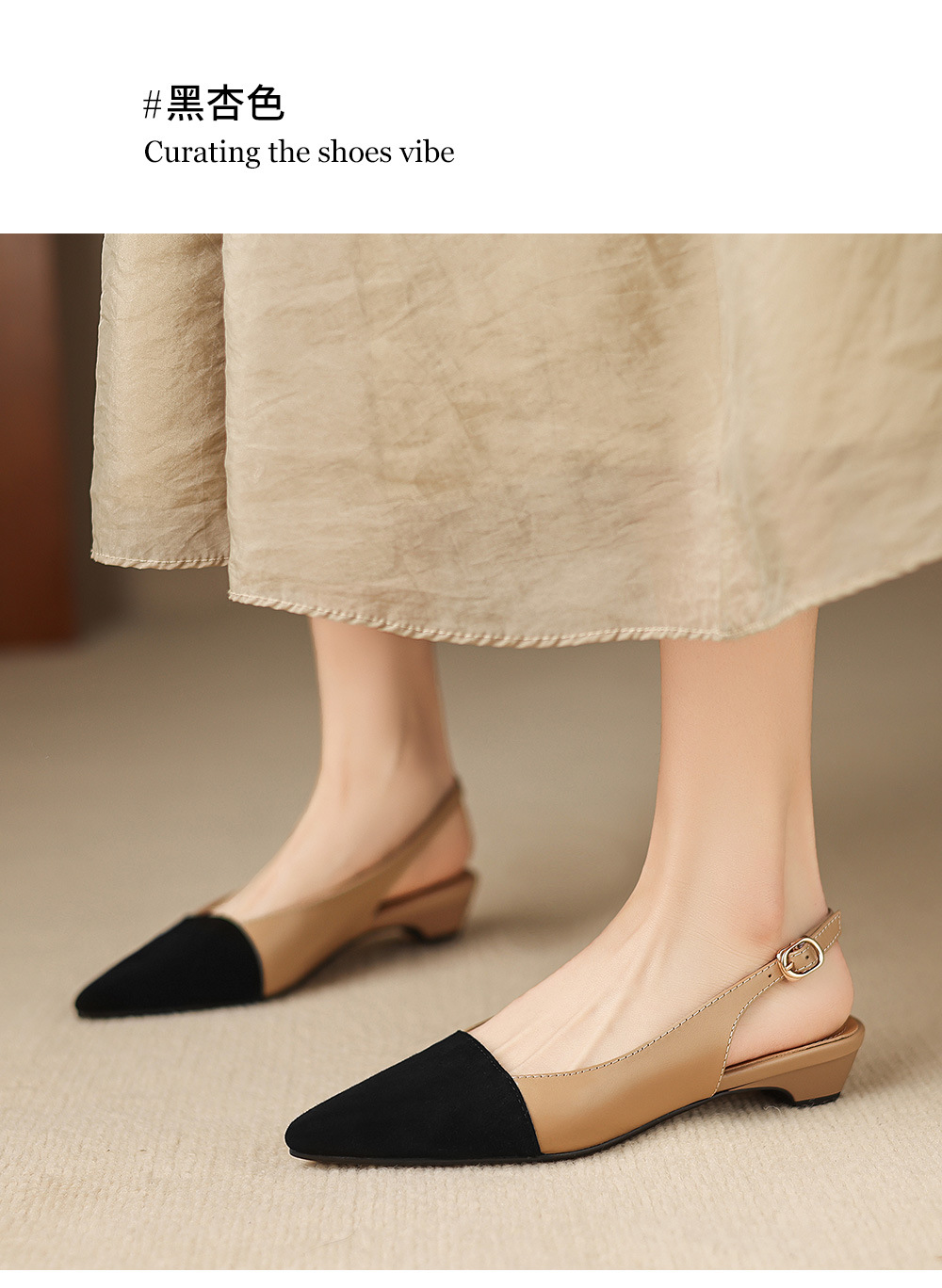 Sandal nữ gót thấp 2,5 cm mũi kín quai hậu phong cách tiểu hương — đen chi tiết 16