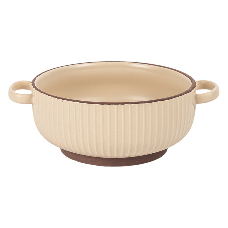 Simple anti-escaldadura tazón de doble oído vajilla de cerámica tazón de sopa tazón de polvo para el hogar tazón de arroz al horno tazón de fideos instantáneos al por mayor tazón profundo Jingdezhen