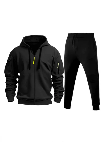 Cross-border Explosions Men's Autumn and Winter New fleece-lined Multi-pocket Zipper Sweater suit Personalized Casual Hoodie suit