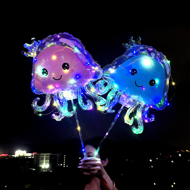 Glowing Colorful Jellyfish Transparent Bow Clip-On Light-Up Handheld Stick Balloon School Event Props Night Market Stall Glowing Colorful Jellyfish Transparent Bow Clip-On Light-Up Handheld Stick Balloon School Event Props Night Market Stall