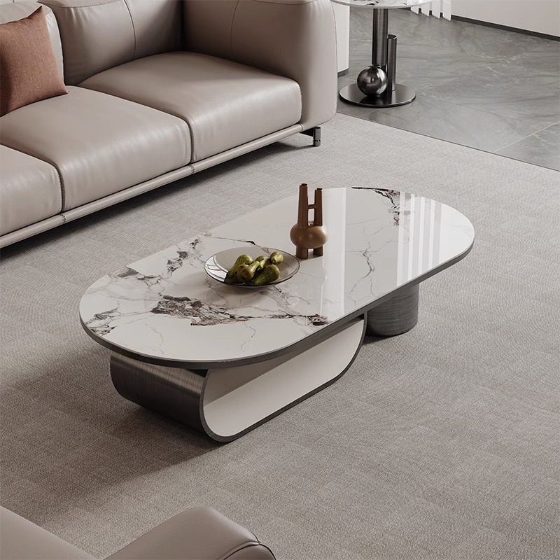 Mesa de té de placa de roca ovalada de lujo de estilo italiano moderna minimalista con cajón creativo apartamento grande y pequeño sala de estar mesa de té en casa