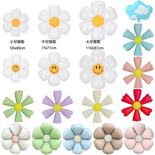 大号中号小雏菊铝膜气球 白色鸡蛋花六瓣花造型气球 生日装饰布置
