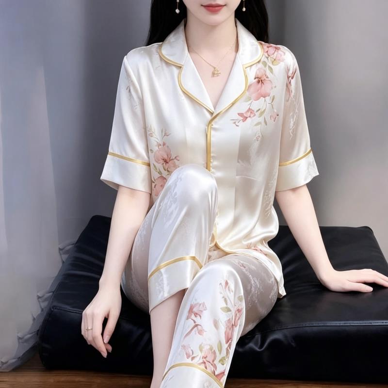 2026 Ice Silk High-End Spring/Summer Women's Pajamas, Sweet Printed Long and Short Styles, Fashionable Printed Internet Celebrity Homewear Set New 2026 Ice Silk High-End Spring/Summer Women's Pajamas, Sweet Printed Long and Short Styles, Fashionable Printed Internet Celebrity Homewear Set New
