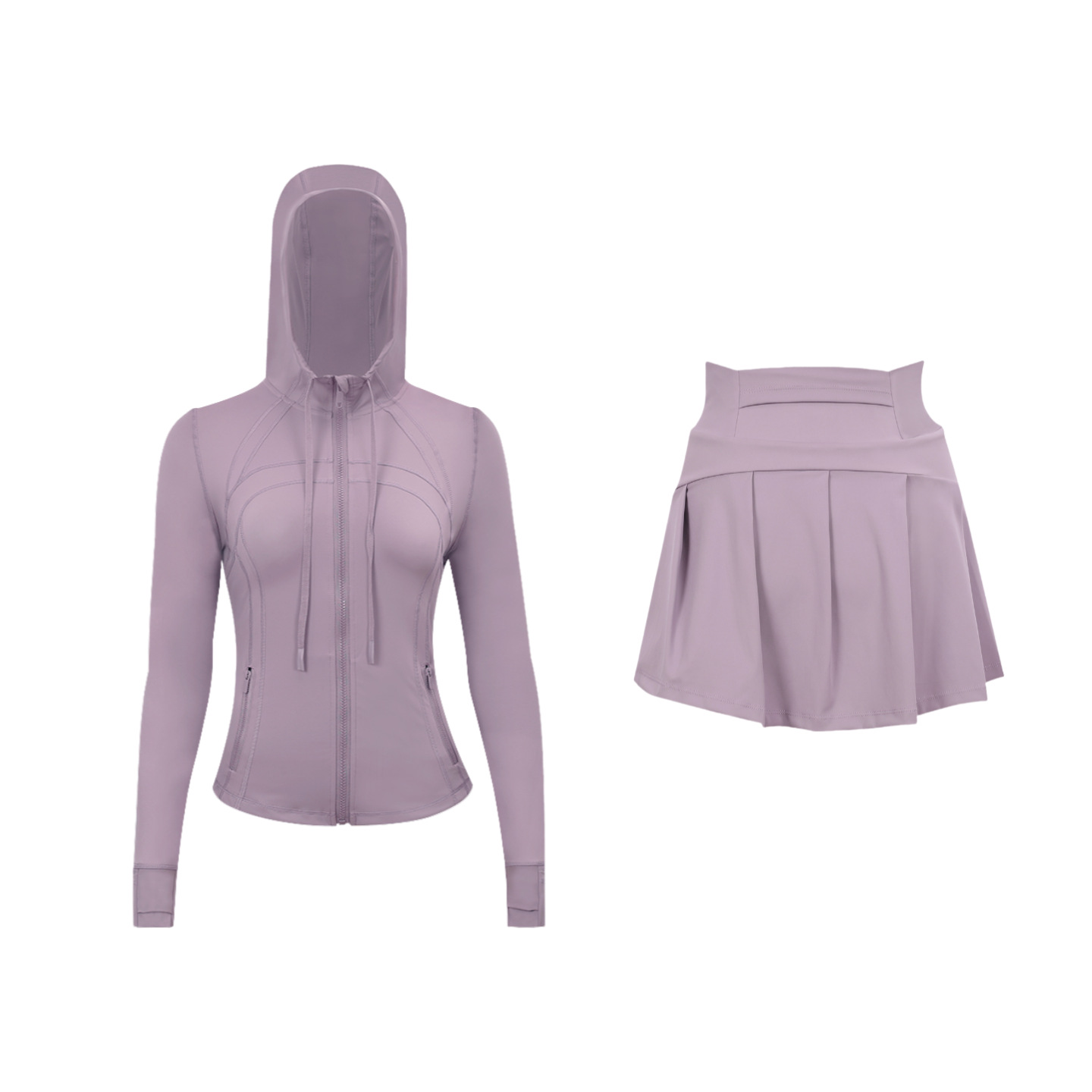 ​​Stylish Women's Hooded Jacket & Skirt Set - Stretchy Activewear For Running, Yoga & Casual Wear​​ Versatile Matching Set​​_ecoleips.com
