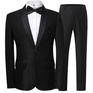 men suit set 男士西装套修身韩版结婚礼服商务休闲亮丝格西服套图片