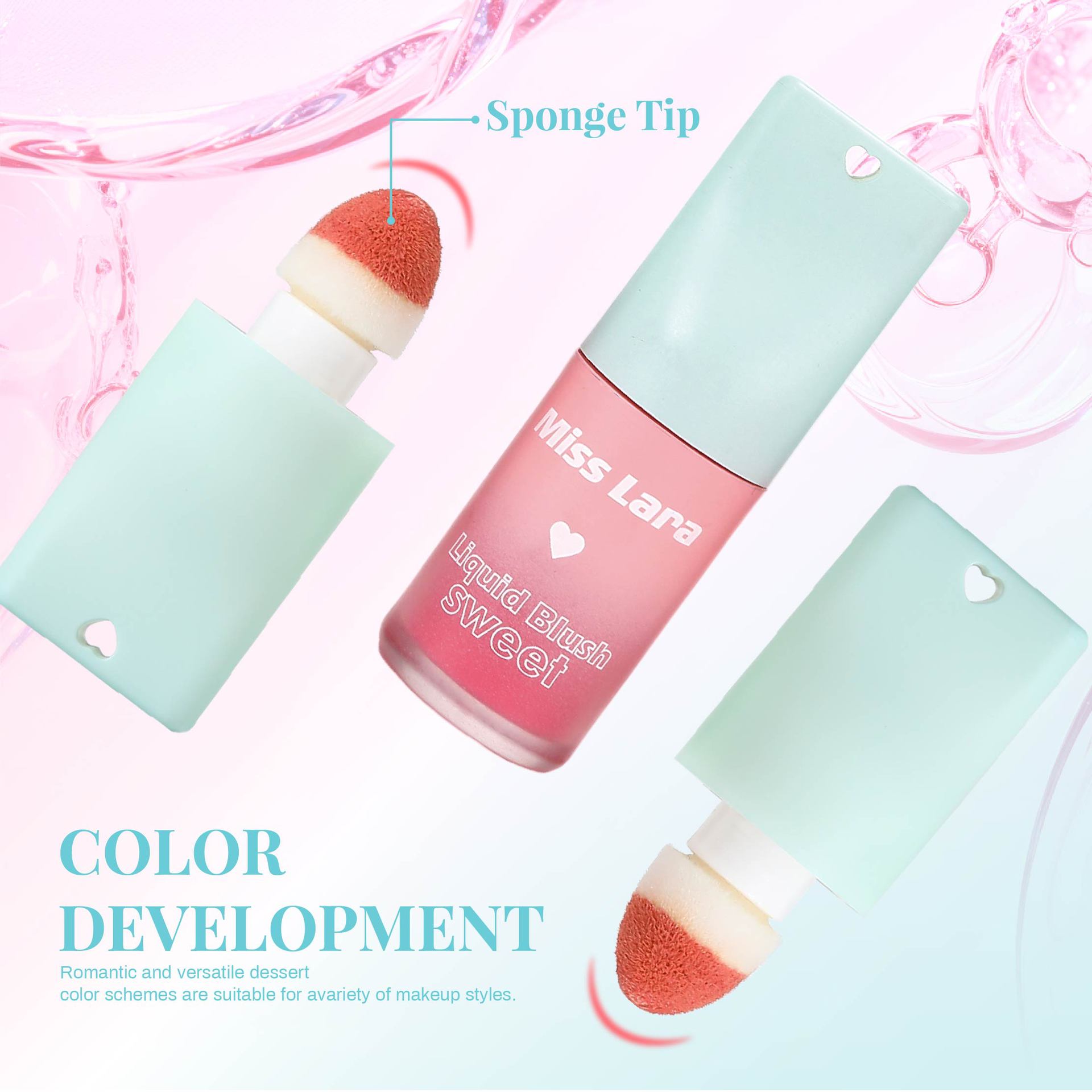 Rubor Líquido MissLara con Aplicador de Esponja, Macaron, 6 Colores, Ligero, Natural, Iluminador, Maquillaje Transfronterizo