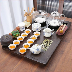 Fully Automatic Purple Clay Tea Set for Home Living Room, New Kung Fu Tea Tray with Integrated Water Kettle and Tea Stand
