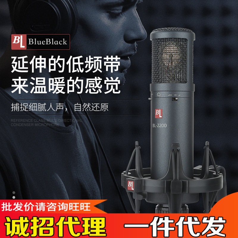 Blueblack Blue and Black Bl-2200 Condenser Microphone Live Singing Recording Microphone External Sound Card Set