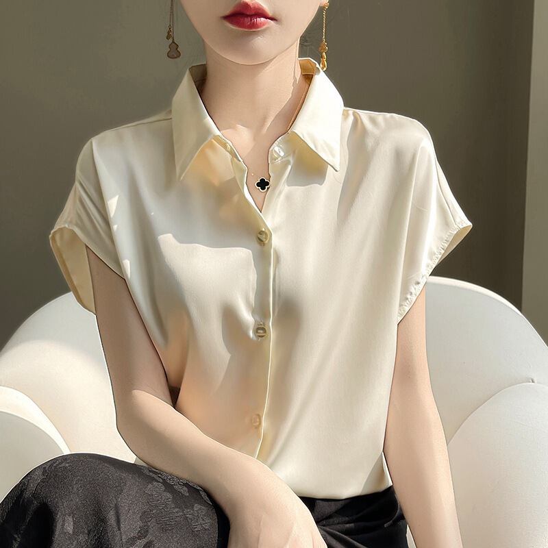 Silk Satin 2026 Summer New Women's Clothing Satin Style Versatile T-Shirt Elegant Top Vest Short Sleeve