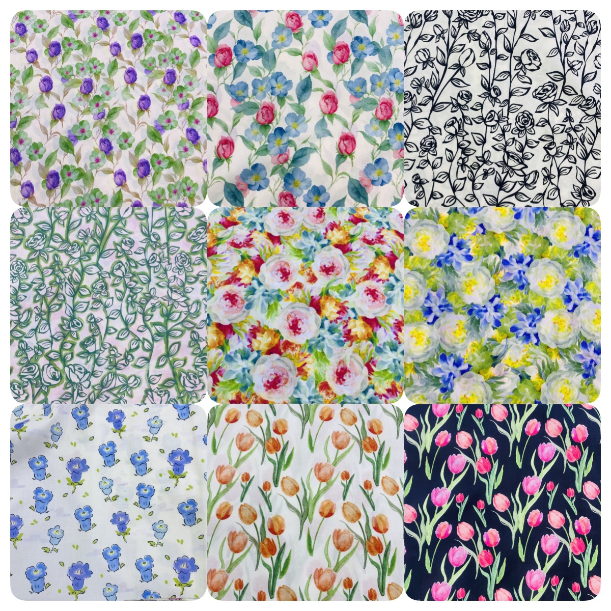 田园风小清新印花布 全棉60支高密府绸印玫瑰花 童装女装服装面料