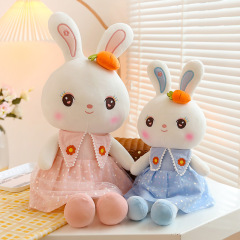 Cute Carrot Flower Dress White Rabbit Plush Toy Couple Rabbits Sleeping Pillow for Women