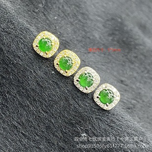 Factory direct s925 sterling silver inlaid earrings dangerous material small square sugar earrings jade egg surface silver inlaid finished products wholesale