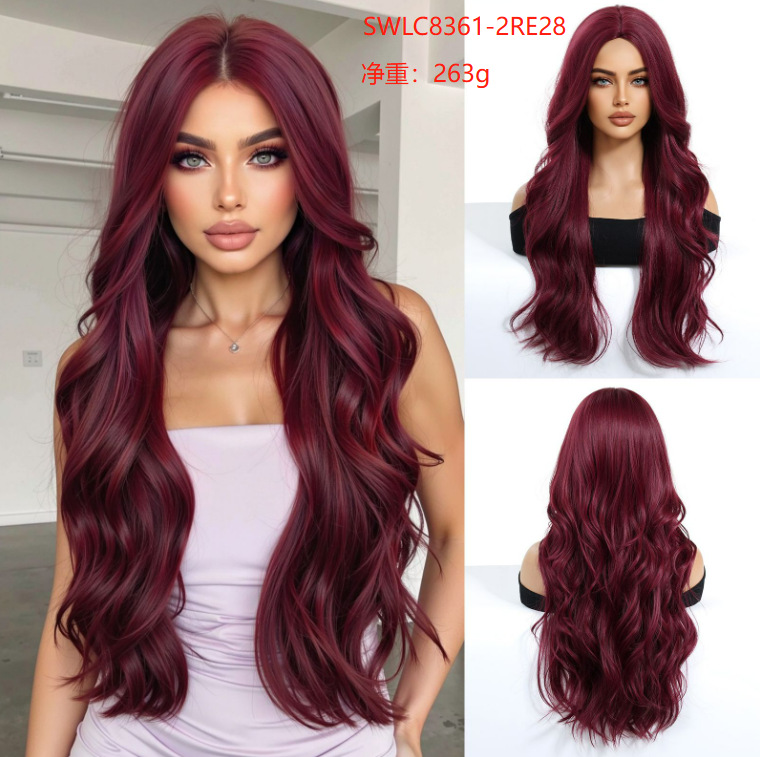Peluca de moda para mujer, estilo transfronterizo, con raya en medio, castaño degradado, cabello largo rizado, ondas grandes, fibra mate resistente al calor, peluca completa.