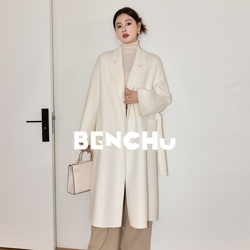 [Original] M labbro bathrobe double-sided cashmere coat women's autumn and winter long lace-up high-grade woolen coat