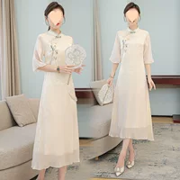 Летнее элитное элегантное платье Ao Dai Cheongsam с перевернутыми большими рукавами, чайное платье для девочек в стиле ретро Республики Китай, женское платье в китайском стиле